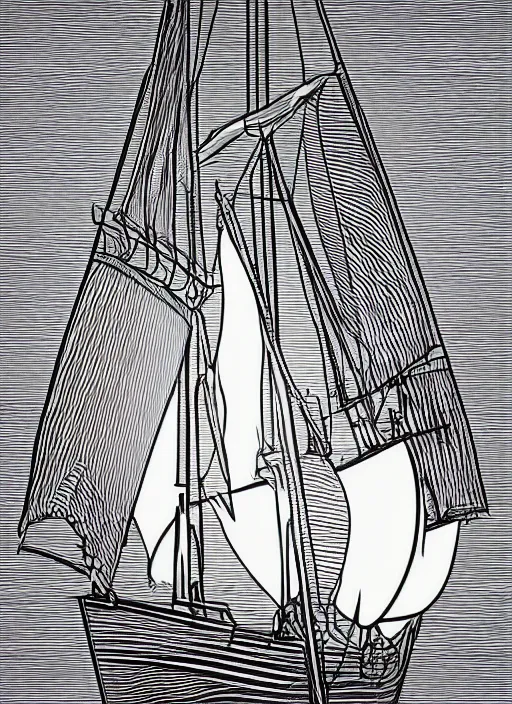 Image similar to photo realistic galleon sailing into sunset, art by james o barr, steel engraving, black and white, vector, vector art