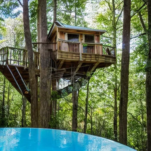 Prompt: treehouse with pool in forest