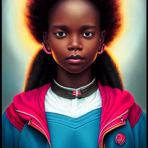 Image similar to Stockholm city portrait, black young girl, Pixar style, by Tristan Eaton Stanley Artgerm and Tom Bagshaw.