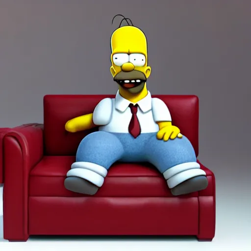 Prompt: octane render of homer simpson sitting on a couch, 8 k, very detailed, very intricate,