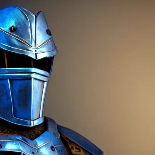Image similar to still photo of a blue knight, highly detailed, 3 5 mm portrait, bright studio setting, studio lighting, crisp quality and light reflections, unreal engine 5 quality render,