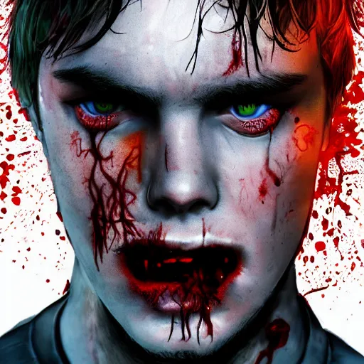 Prompt: angry urban zombie portrait of nicholas hoult, grimdark horror, stylized digital illustration, radiating a glowing aura, global illumination, ray tracing, hdr, fanart arstation by ian pesty and katarzyna bek - chmiel