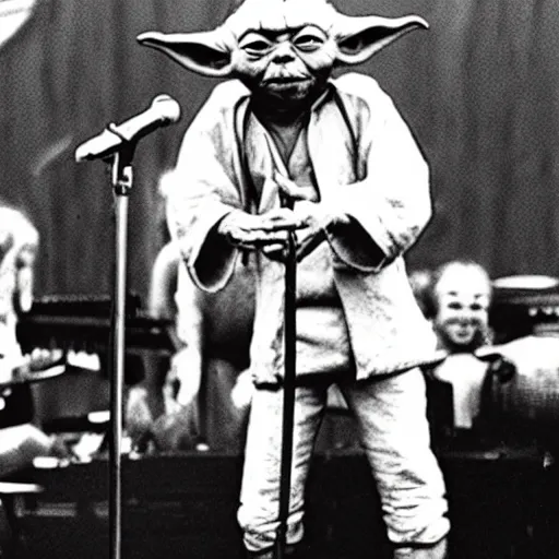 Image similar to yoda performing at woodstock