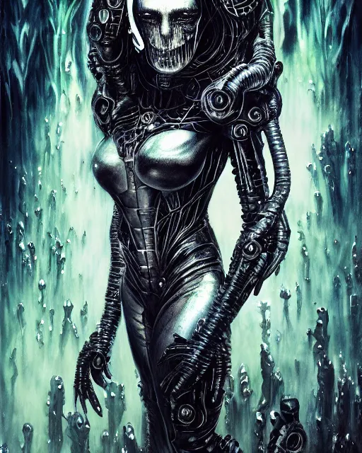 Prompt: cyborg black metal singer, by antonio j. manzanedo, giger, alex grey, android jones, wayne barlowe, philippe druillet, raymond swanland, cyril rolando, josephine wall, harumi hironaka, trending on artstation