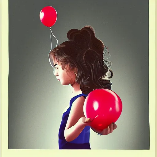 Prompt: girl holding a red balloon, highly detailed illustration