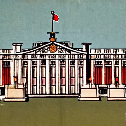 Prompt: Buckingham Palace in Japanese style, Chinese propaganda