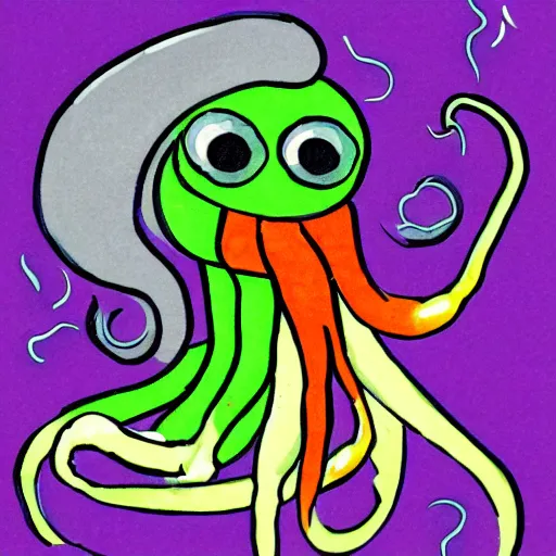 Prompt: pichacu cooks a squid, childish drawing, detailed