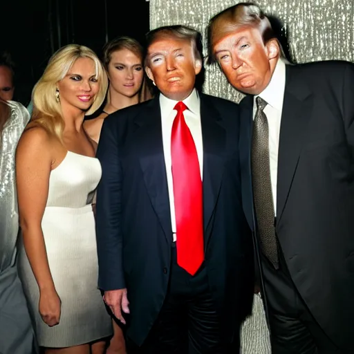 Image similar to donald trump, magic city nightclub, award winning, flash photo, paparazzi,