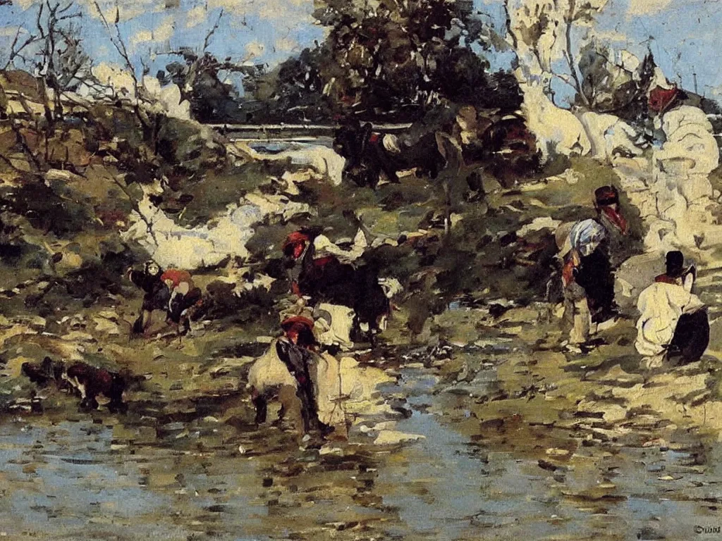 Image similar to painting by stanhope forbes, oil on canvas