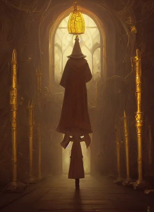 Image similar to surrealistic portrait of anthropomorphic caracal in golden priest clothes wearing vr in orthodox church, bokeh, foggy, dynamic lighting, darkness, ambients, dramatic, foggy, heavy bokeh and blur, cinematic, depth of field, art by bussiere rutkowski andreas rocha