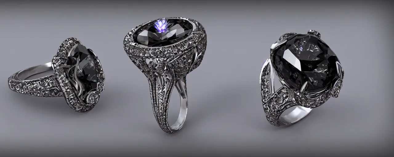 Image similar to black magic crystal ring, fire, flame, ashes, smooth, crystal, engravings, diamonds, product design, jewelry, colorful, art by gerald brom, greg rutkowski and artgerm, photo realism, unreal engine, c 4 d