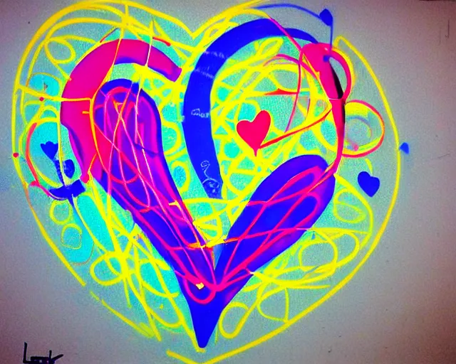 Image similar to graffiti, heart made with circles and lines, vivid colors, highly detailed, simple, no jagged lines, smooth, artstation, artwork by blek le rat