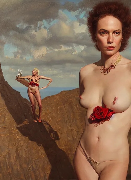 Prompt: highly detailed oil painting of rupert murdoch wearing a bikini | very intricate | cinematic lighting | award - winning | watermelon kimono fashion by alexander mcqueen | by roberto ferri, by tom bagshaw, by j. c. leyendecker and klimt, american romanticism, by austin osman spare, artstation, cgsociety, official art, octane