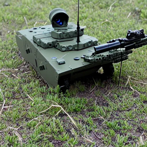 Image similar to a rare military frog equipped with rocket launcher and night vision target acquisition system, photo from janes defence weekly