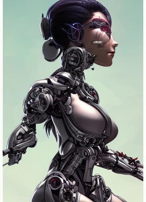 Image similar to portrait of a beautiful cyborg woman by Yukito Kishiro, biomechanical, hyper detailled, trending on artstation