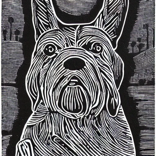 Image similar to dog linocut print by Julie de Graag