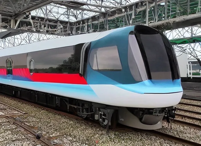 Image similar to A train that looks like a dragonfly. This advanced train was designed to look like a dragonfly.