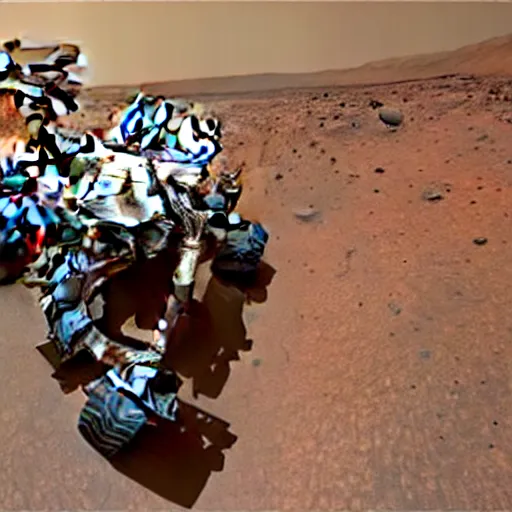 Image similar to nasa photo of curiosity rover discovering an ancient settlement on the surface of mars