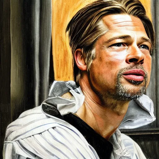 Prompt: high quality high detail painting by lucian freud, hd, portrait of brad pitt