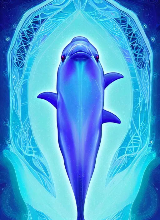 Image similar to symmetry!! product render poster vivid colors divine proportion dolphin, ice and snow, glowing fog intricate, elegant, highly detailed, digital painting, artstation, concept art, smooth, sharp focus, illustration,