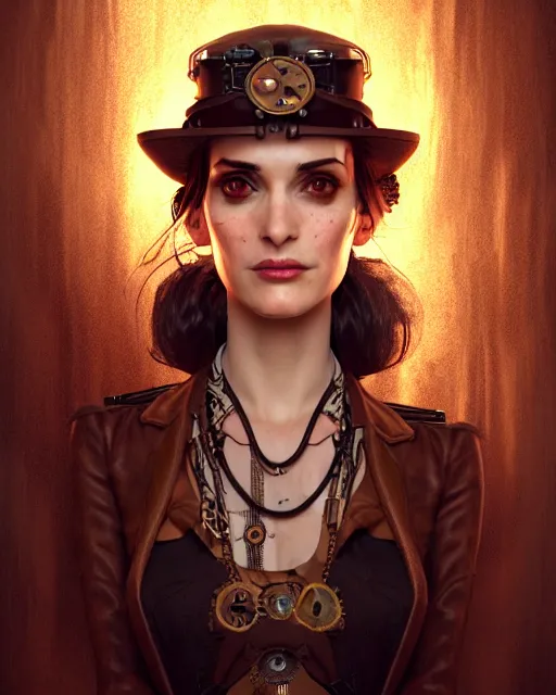 Prompt: steampunk portrait of winona ryder, au naturel, hyper detailed, digital art, trending in artstation, cinematic lighting, studio quality, smooth render, unreal engine 5 rendered, octane rendered, art style by klimt and nixeu and ian sprigger and wlop and krenz cushart.