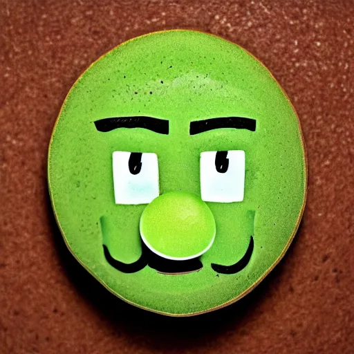 Prompt: luigi's face on the surface of green tea.