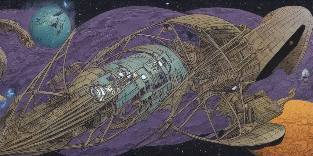 Prompt: incredible space ship in orbit, by Escher and Moebius and Mohrbacher, 8k