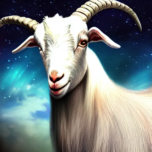 Image similar to goat in space, photorealistic