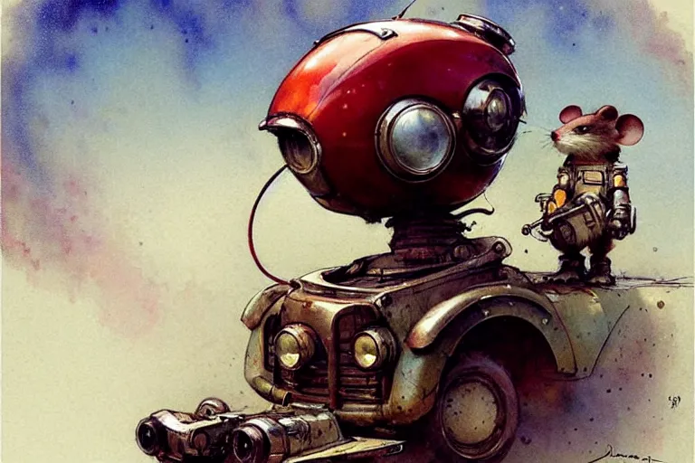 Prompt: adventurer ( ( ( ( ( 1 9 5 0 s retro future robot mouse explorer vehical. muted colors. ) ) ) ) ) by jean baptiste monge!!!!!!!!!!!!!!!!!!!!!!!!! chrome red