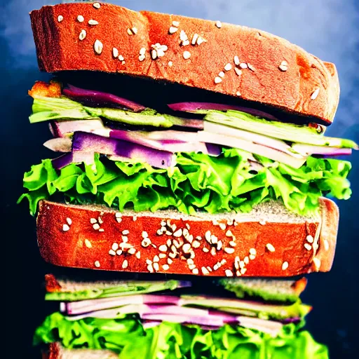 Image similar to close up high resolution photo of vegan sandwich, very tasty, food photography, instagram, trending