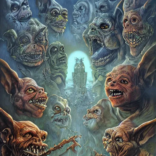 Prompt: goblins, ghouls, and gremlins. art by tomasz alen kopera and glenn fabry.