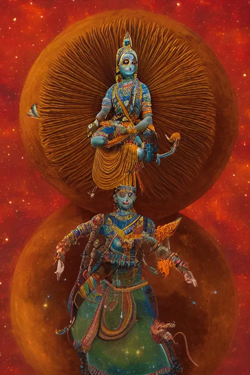 Image similar to a hyperrealistic portrait of an Indian diety flying in the cosmos, by rlon wang, 8k