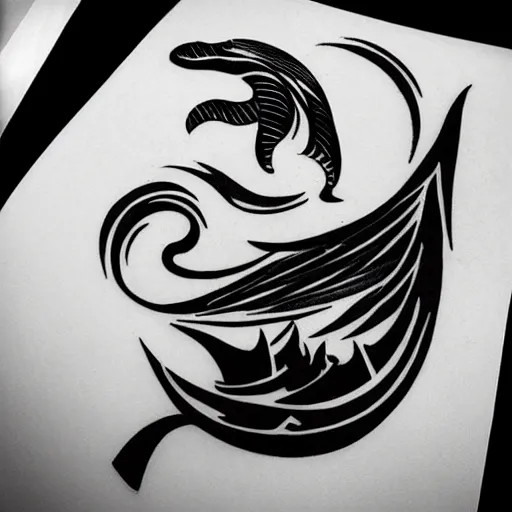 Image similar to concept tattoo design, stencil, whale