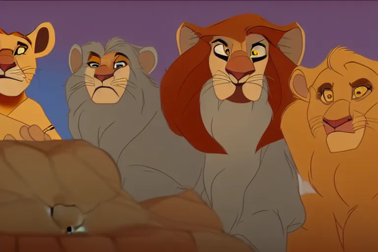 Image similar to simba, mufasa and sarabi from lion king looking at joe biden, symmetry, awesome exposition, very detailed, highly accurate, 8 k, furry