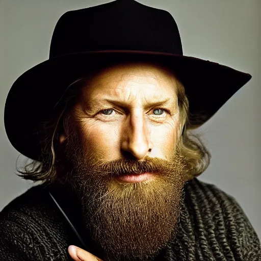 Image similar to a portrait photo of a bearded man by Annie Leibovitz