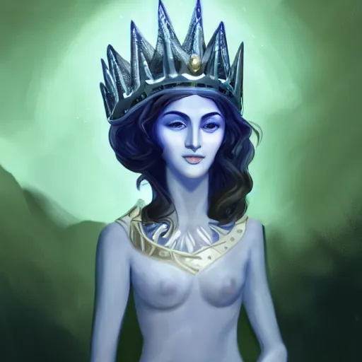 Prompt: Artemixel, the modern reincarnation of the old selenium god of hunt and moon, also known as Artemis or Selene, carrying the Crown of the Crescent Moon, wich has a bright and slightly bluish crescent like the brightness of the night. Portrait trending on Artstation, digital art, concept art