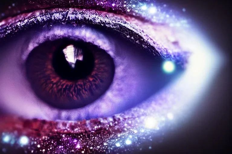 Image similar to a galaxy is inside of an eye, beautiful eye, eye, eye of a woman, realistic, ultra realistic, macro photo, beautiful, digital art, conceptual art, trending on artstation