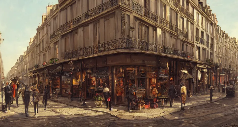 Prompt: paris 1888, street scene, street level, hyperdetailed, vivid colors, artstation, cgsociety, 8k