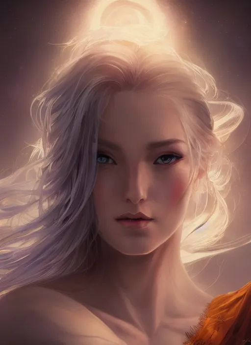 Prompt: a beautiful female mage, ethereal, dreamy, backlit, highly detailed, stern expression, realistic lighting, sharp focus, windswept, rule of thirds, by artgerm, wlop, rossdraws, frank frazetta, andrei riabovitchev, trending on artstation, hd, 4 k, fantasy