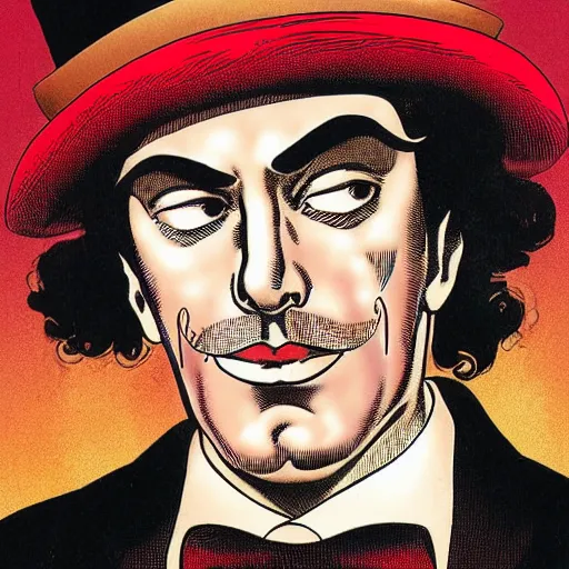 Prompt: portrait of a steampunk gentleman wearing a red top hat by brian bolland