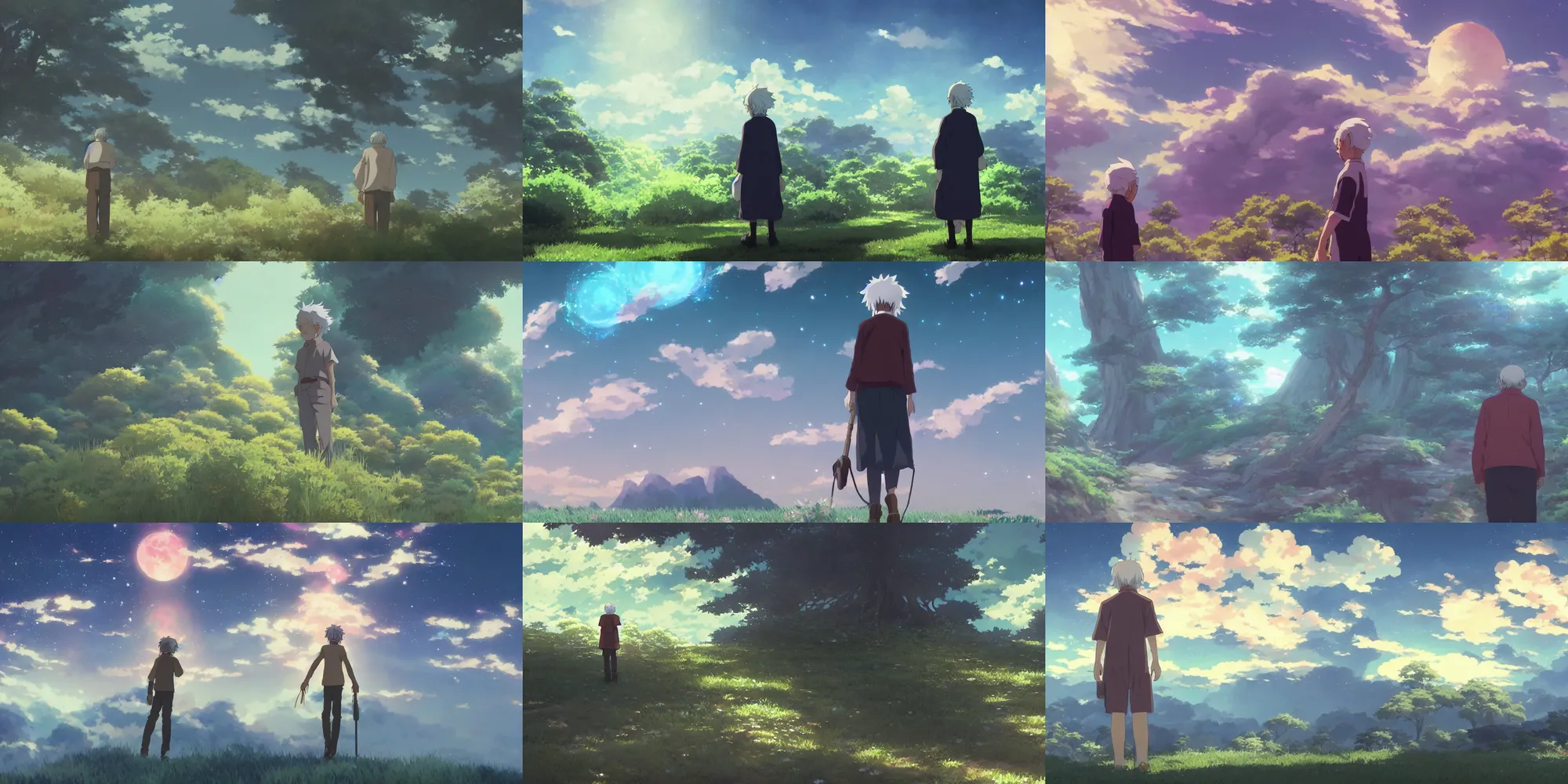 Prompt: an anime grandpa on an adventure the otherworldly glowing ethereal dreamscape by kazo oga the anime film by studio ghibli, armor, screenshot from the film by makoto shinkai, concept art by senior environment artist, anime aesthetic