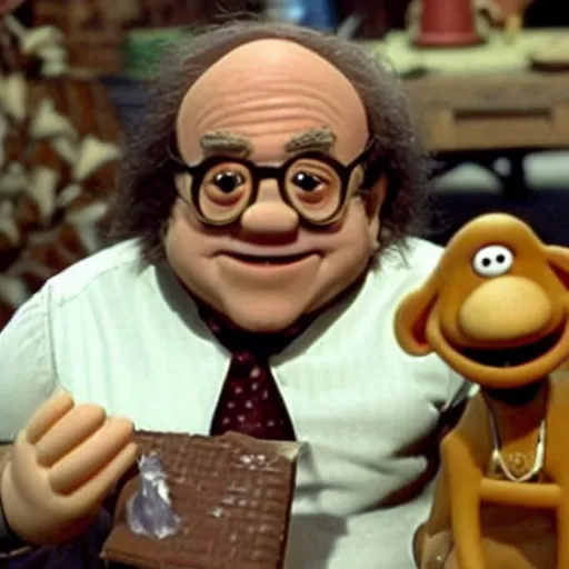 Image similar to a still of Danny Devito in Wallace and Gromit, claymation, photorealistic,