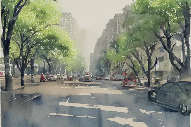 Prompt: nanshan road summer watercolor trending on artstation