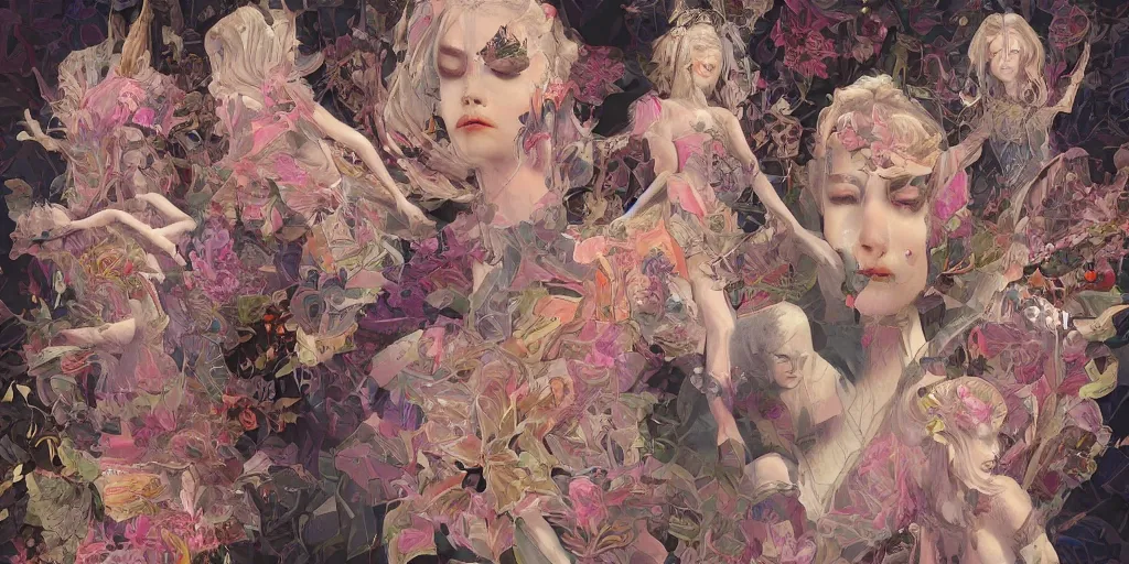 Image similar to breathtaking detailed concept art painting kaleidoscope art deco pattern of blonde faces goddesses amalmation flowers, by hsiao - ron cheng, bizarre compositions, exquisite detail, extremely moody lighting, 8 k