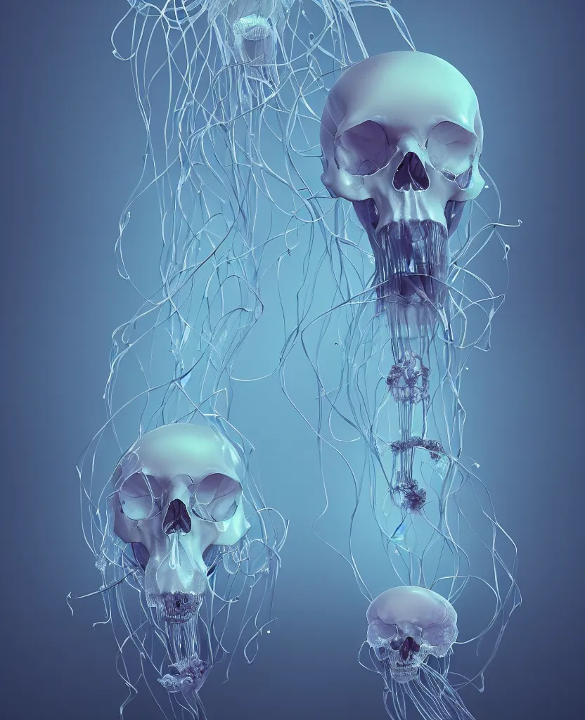 Image similar to composition of human skulls, animals skulls, bones, rib-cage. jellyfish orchids and betta fish, bioluminiscent, intricate artwork by Tooth Wu and wlop and beeple. octane render, trending on artstation, greg rutkowski very coherent symmetrical artwork. cinematic, hyper realism, high detail, octane render, 8k