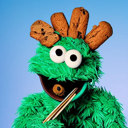 Prompt: cookie monster smoking a blunt turning into a weed bud stylised jonathan zawada photography portrait