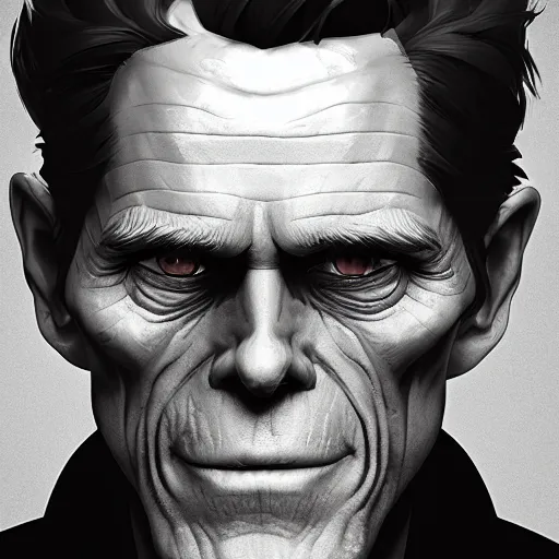 Image similar to portrait of willem dafoe the bogeyman, bleak and oppressive atmosphere, distress, mattepainting concept blizzard pixar maya engine on stylized background splash comics global illumination lighting artstation, sharp focus, lois van baarle, ilya kuvshinov, rossdraws