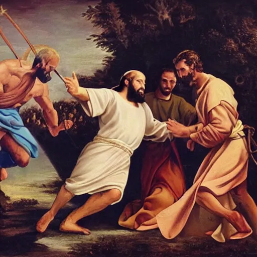 Image similar to Jesus fighting the pope