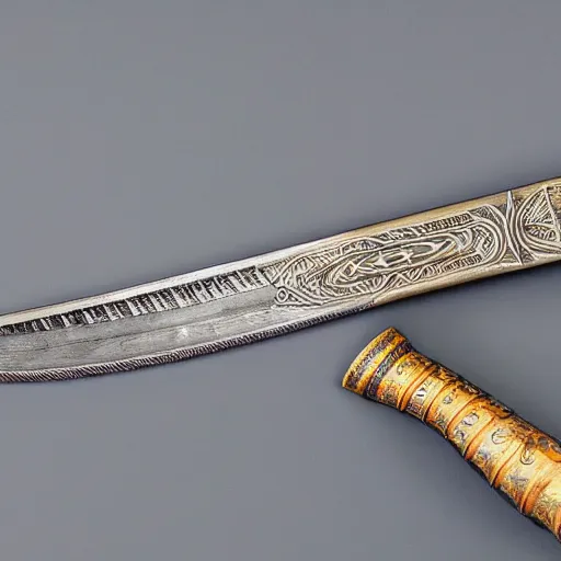 Image similar to photograph of an ornate fantasy sword with a zig-zag shaped blade