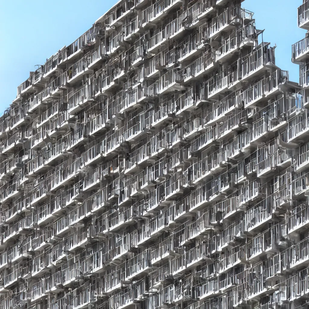 Image similar to lots of stacked balconies of different size and colour